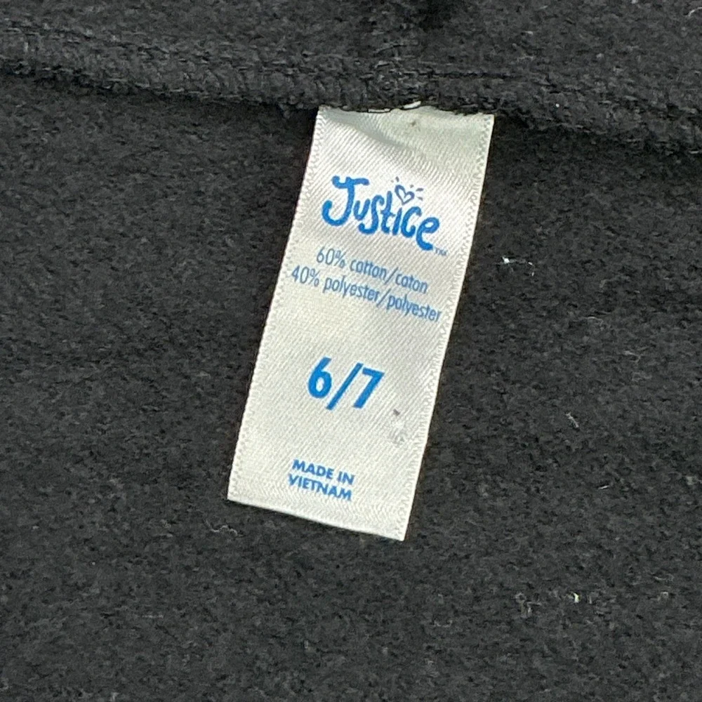 Justice Black Rainbow Logo Zip Up Hoodie Kids Size 6/7 Colorblock Varsity